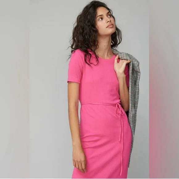 Anthropologie Hot Pink Short Sleeve Crew Neck Dress Small